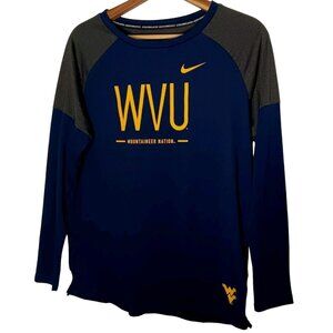 WVU Mountaineer Nation Shirt Nike Dri Fit Medium Long Sleeve West Virginia Blue